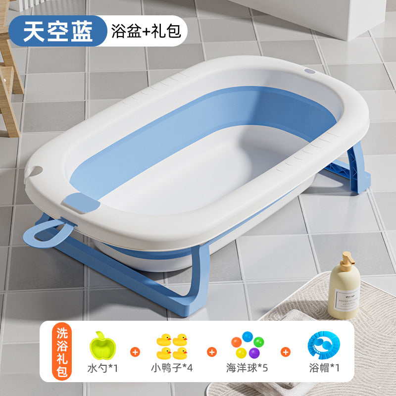 Large collapsible baby bathtub - portable baby bathtub for home use - infant and toddler bath seat - plastic newborn and children's bath supplies