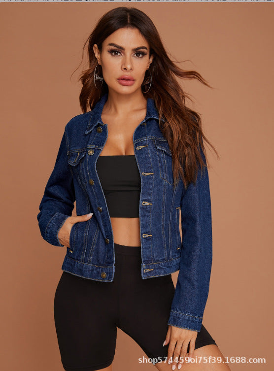 Amazon tiktok pinduoduo foreign trade cross-border fashion american retro white denim jacket women's short lapel