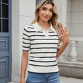 European and american cross-border e-commerce new    casual striped knitwear turn-down collar sweater top for women