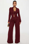 autumn women's casual turn-down collar long sleeve tie-front shirt and pants set - summer outfit