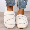 2024 fall/winter new women's closed-toe slippers rhinestone flat z-shaped fuzzy slippers indoor/outdoor fleece-lined cotton slippers