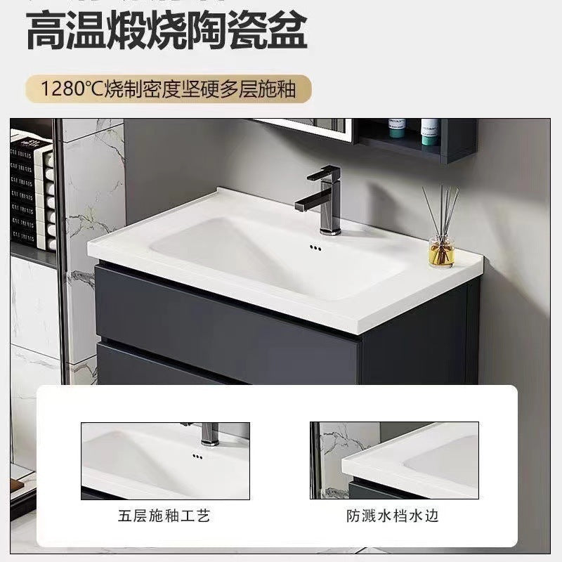 Hotel-style honeycomb aluminum bathroom vanity set with integrated ceramic basin, smart waterproof and moisture-proof washbasin for bathroom use