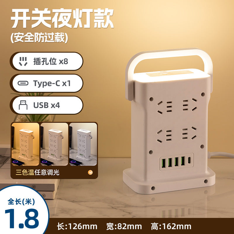 Wireless charging power strip, smart usb fast charging, multi-outlet, multi-function, thickened copper wire, power strip for home, office, and dorm
