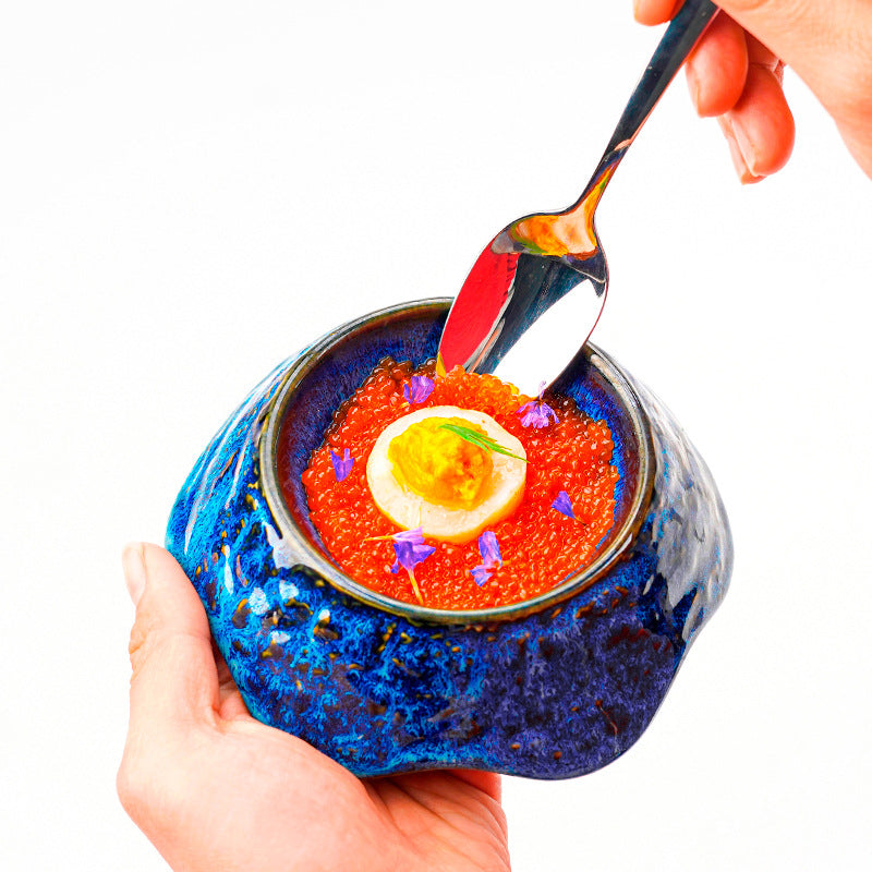 Creative kiln-turned-blue ceramic tableware ceramic bowl restaurant hotel dessert bowl salad bowl good-looking rice bowl