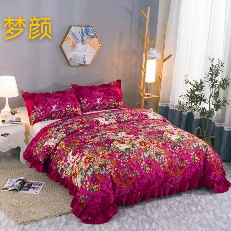 Korean style lace duvet cover, king size 220*240cm, princess duvet cover, student dorm single duvet cover, cartoon wedding bedding