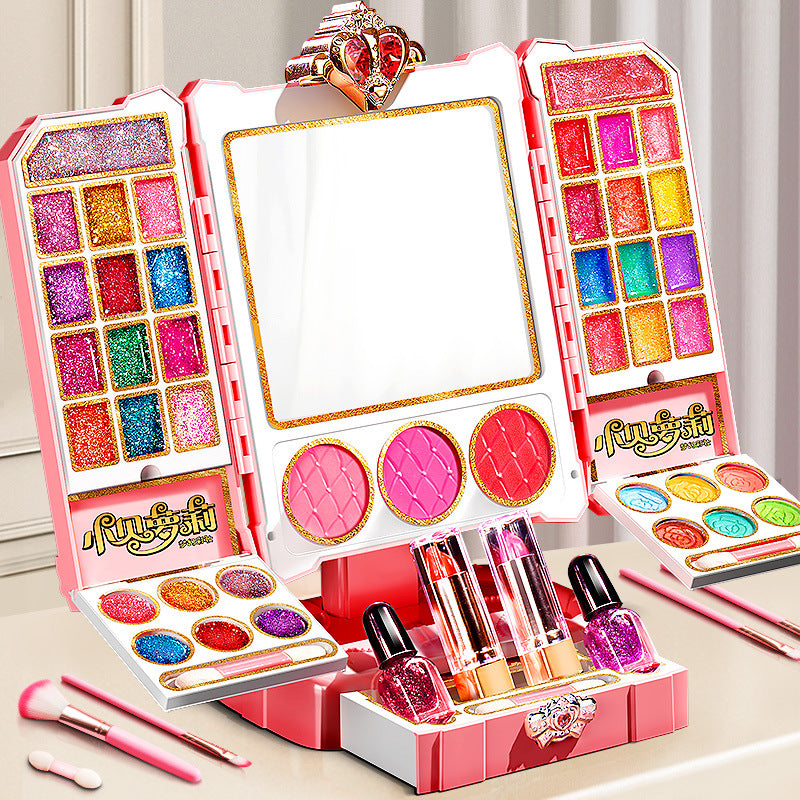 Kids' cosmetics toy princess doll set dressing table play house girl music makeup box wholesale gift