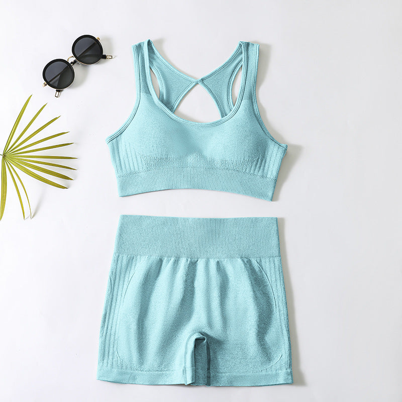 European and american yoga outfit set - women's yoga sports bra, fitness tank top, running sports yoga shorts set