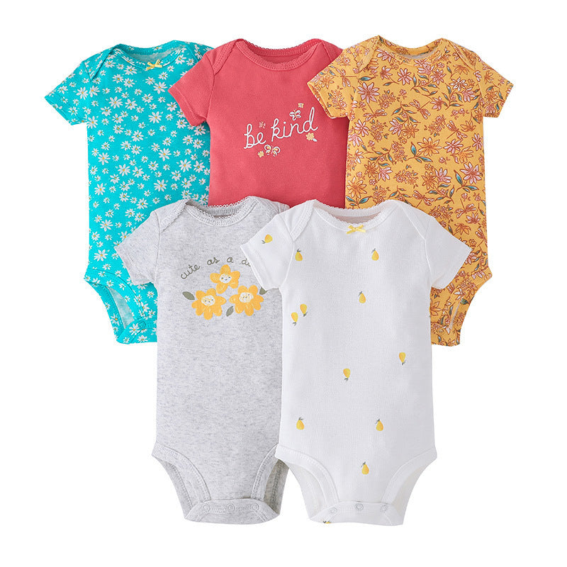 Dropshipping summer infant & toddler short-sleeve mixed color romper, triangle short-sleeve bodysuit, 5-piece set