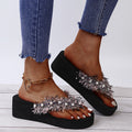 2024 summer new european and american style tassel open-toe pearl flip-flops flat sandals women's wholesale foreign trade shoes wish plus size