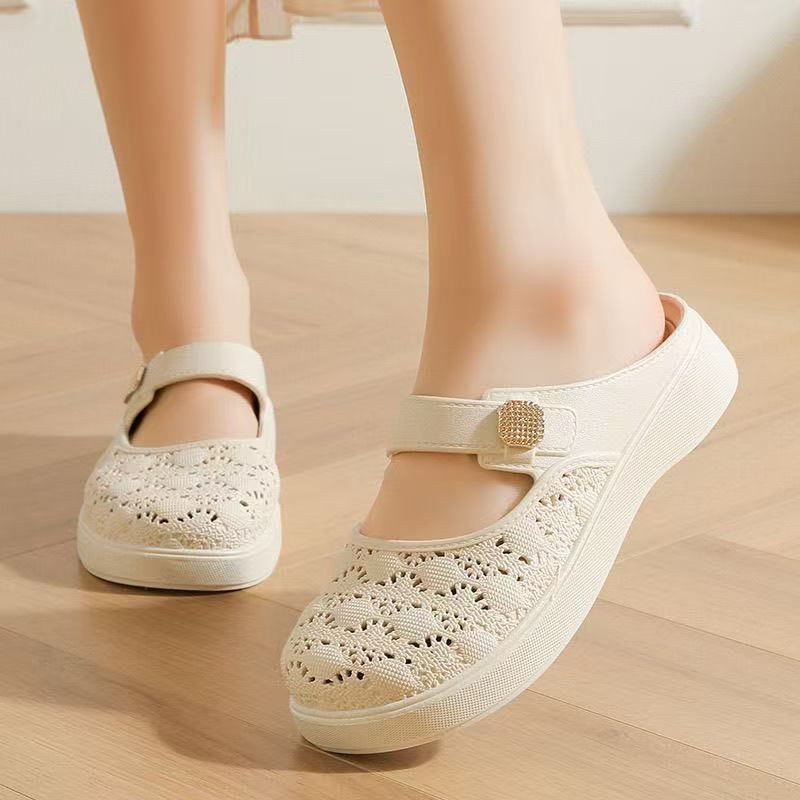 Thickened baotou slippers outwear women's 2026summernew arrivalcut out heightening woven soft bottombest selling lazy women's shoes