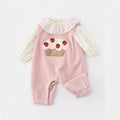 Infant and toddler clothing, spring and autumn outfits, baby girl sets, cute cartoon strawberry overalls two-piece set with polka dot peter pan collar