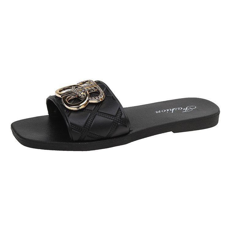 Export outwear one-strap beach flats sandals  summer metal buckle casualeasiest for match sandals