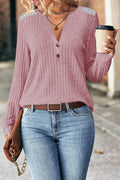 independent station  foreign trade cross-border fall and winter new arrival button lace patchwork knitting shirt long sleeves bottom shirt