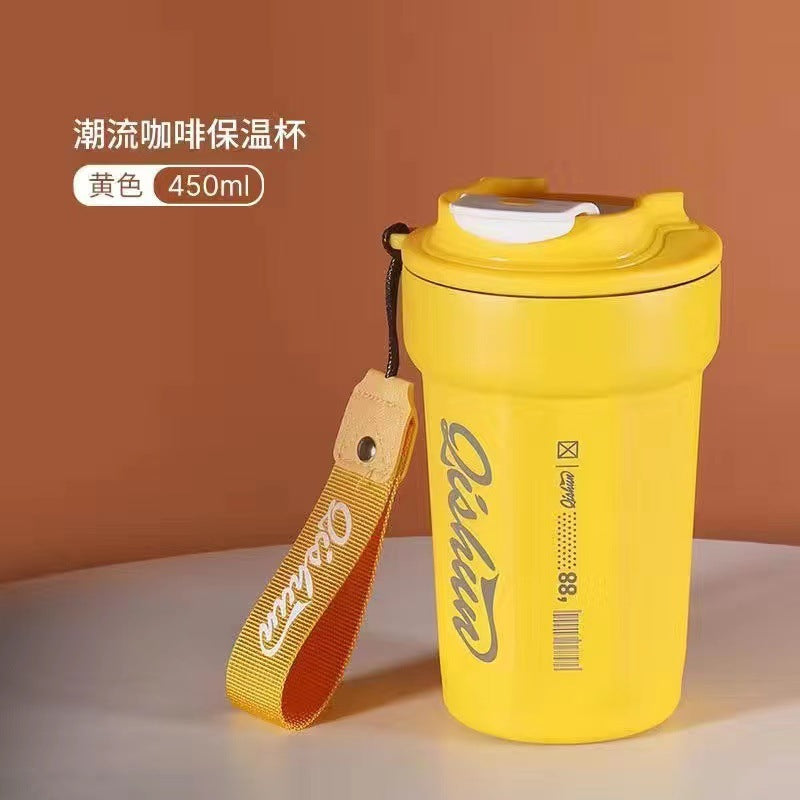 High-style 316 stainless steel insulated tumbler - dual-drink coffee mug, car-friendly ceramic liner, straw cup, minimalist gift cup