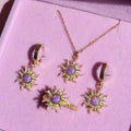 Wholesale jewelry sets: european and american retro sunflower necklace three-piece set, light luxury high-end diamond-studded eight-pointed star stud earrings