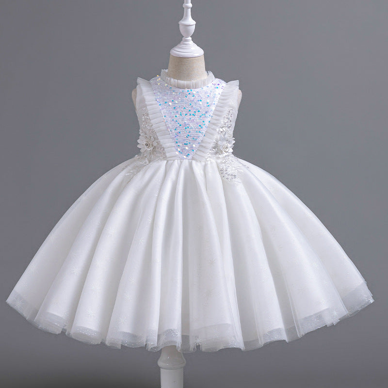 Children's fashionable european and american style mesh tutu dress - sleeveless flower girl dress for piano recitals and runway shows