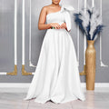 C8613exportfashion summer new arrivalelegantfashion oblique shoulder bow banquet dress long skirt african dress