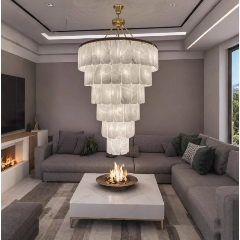 All-copper spanish marble living room chandelier - modern minimalist style for duplex homes, high ceilings, hotel lobbies, and villas