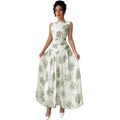 european and american cross-border new arrival: elegant round neck sleeveless maxi dress - trendy vacation style with floral print and cinched waist