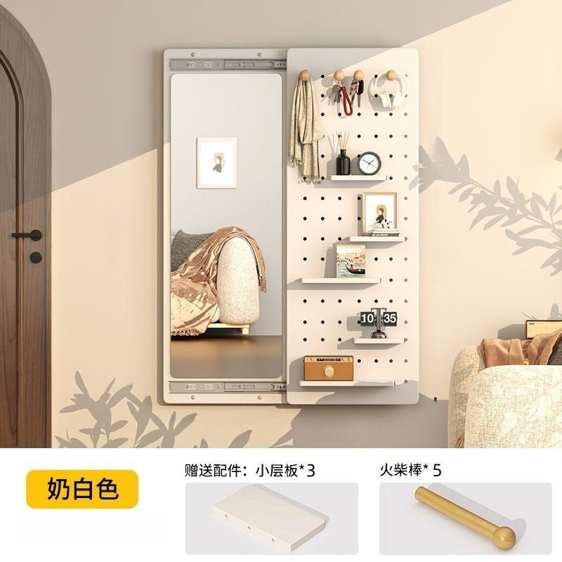 Chinese style invisible sliding mirror wall hanging wall mounted can be closed hidden full length mirror perforated board full length fitting mirror