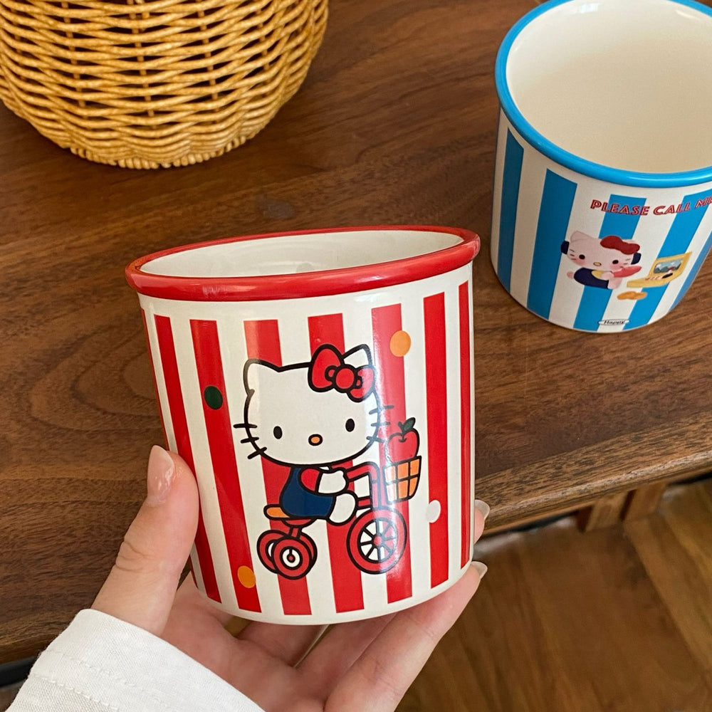 American striped cat ceramic mug - breakfast cup, couple's style, cartoon mug, large capacity, high-value milk cup