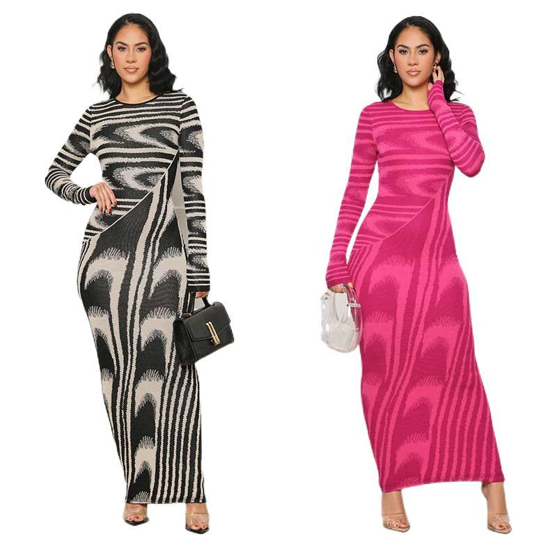 New arrivals: irregular print sexy slim-fit bodycon long sleeve dress for cross-border e-commerce