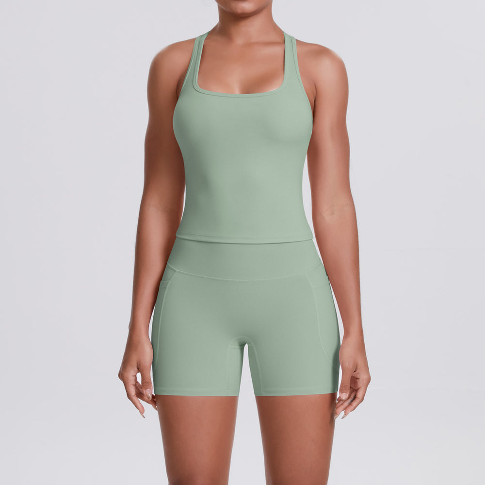New arrival: seamless, body-hugging yoga set - sexy open-back, high-waisted, butt-lifting workout shorts - quick-dry running & fitness apparel