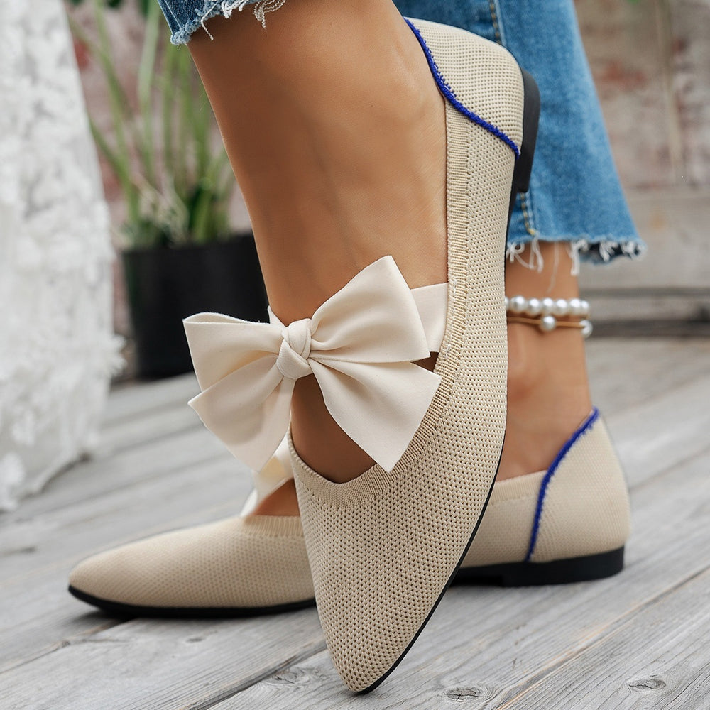new spring/autumn pointed-toe bow casual flats - women's plus size flyknit moccasin loafers