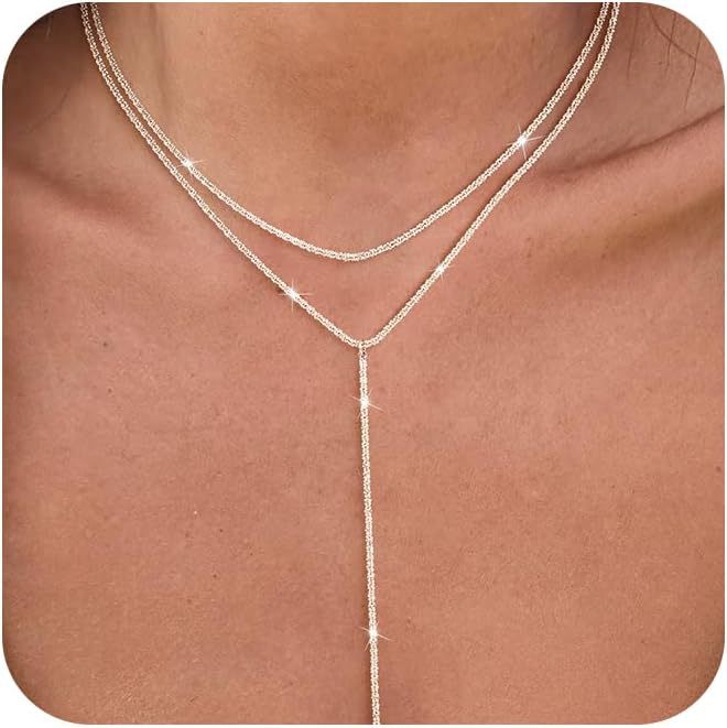 European and american cross-border fashion zircon y-shape long necklace, stackable tassel choker, unique fashion jewelry for women