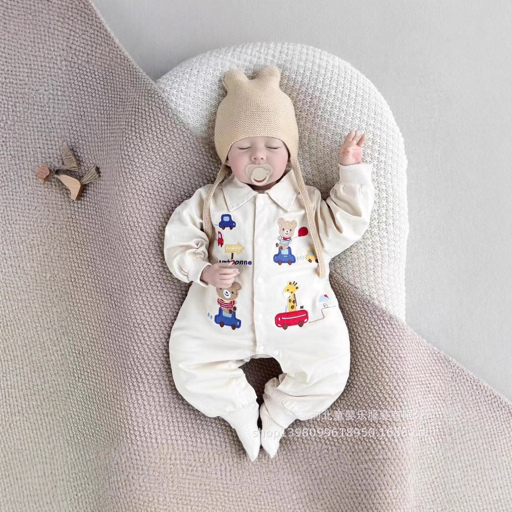 Spring & fall onesie baby cartoon baby clothes long sleeves khaki outing clothes stylish cute super cute crawling clothes khaki
