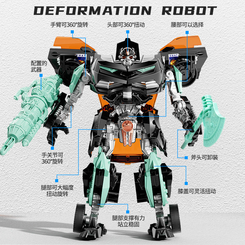Jinjiang transforming toy mecha robot kids toy police car model boy with weapon set machine