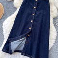 K-style multi-breasted denim slit skirt for women summerhigh waistslimming looka-line mid-length skirt work clothingclassy