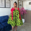European and american cross-border african women's clothing  summer new fashion printed loose plus size bowknot suspender dress