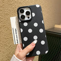 Suitable for iphone 17 pro max black background white polka dot phone case, apple 15 full coverage shockproof hard case, women's style wholesale