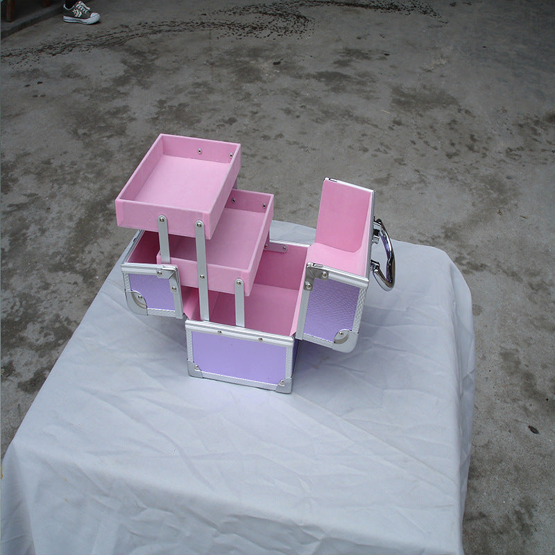 Cosmetic Case Aluminum Alloy Double Open Portable Beauty Nail Case Multifunctional Makeup Artist Follow-up Storage Beauty Toolbox