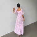 cross-border european and american french style new arrival: square neck puff sleeve dress - hot seller
