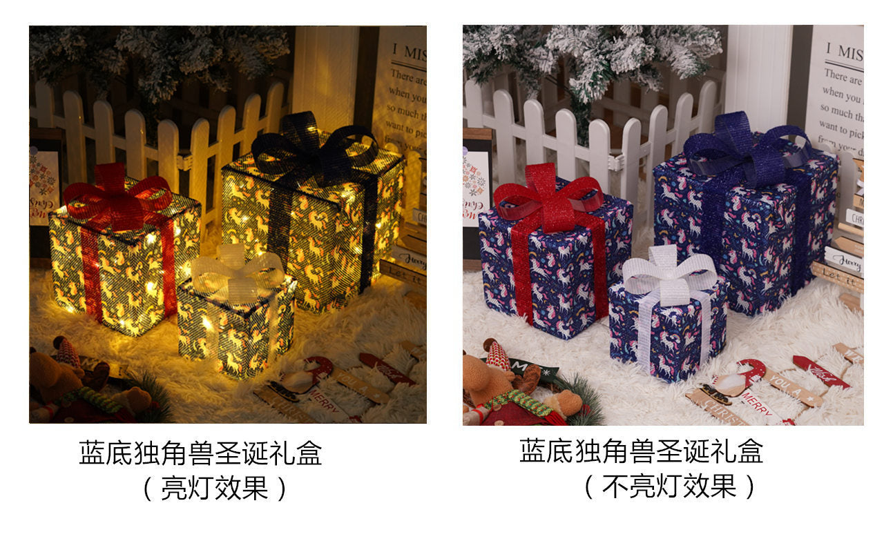 Christmas special birthday party warm atmosphere decorative gift box light, folding Christmas gift box three-piece bedside lamp