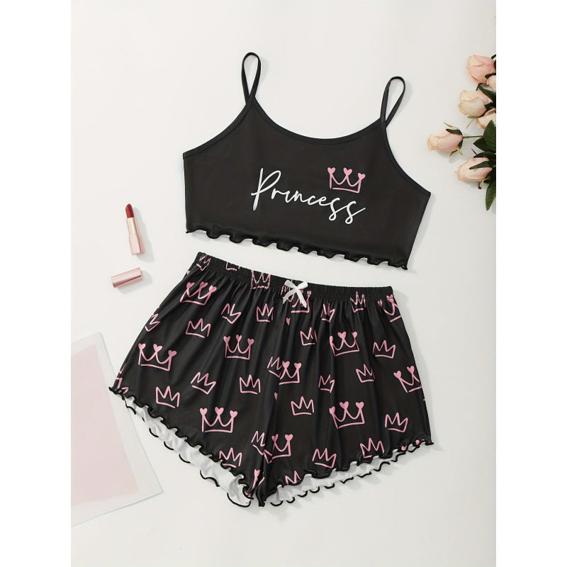 women's pajamas summernew arrival sling off-shoulder home cute printed pajamas home wear night wear