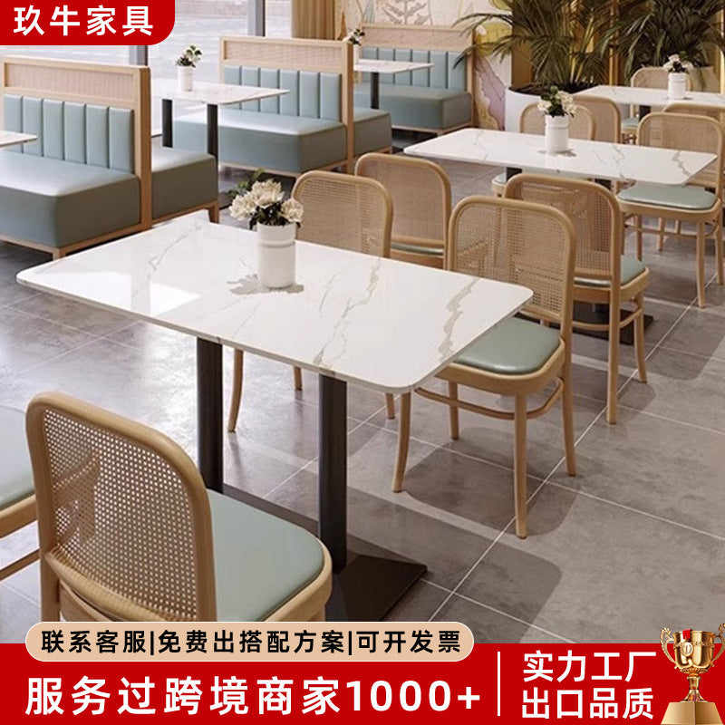 Customized solid wood restaurant card seat sofa commercial milk tea shop coffee shop table and chair barbecue shop hot pot shop card seat table and chair