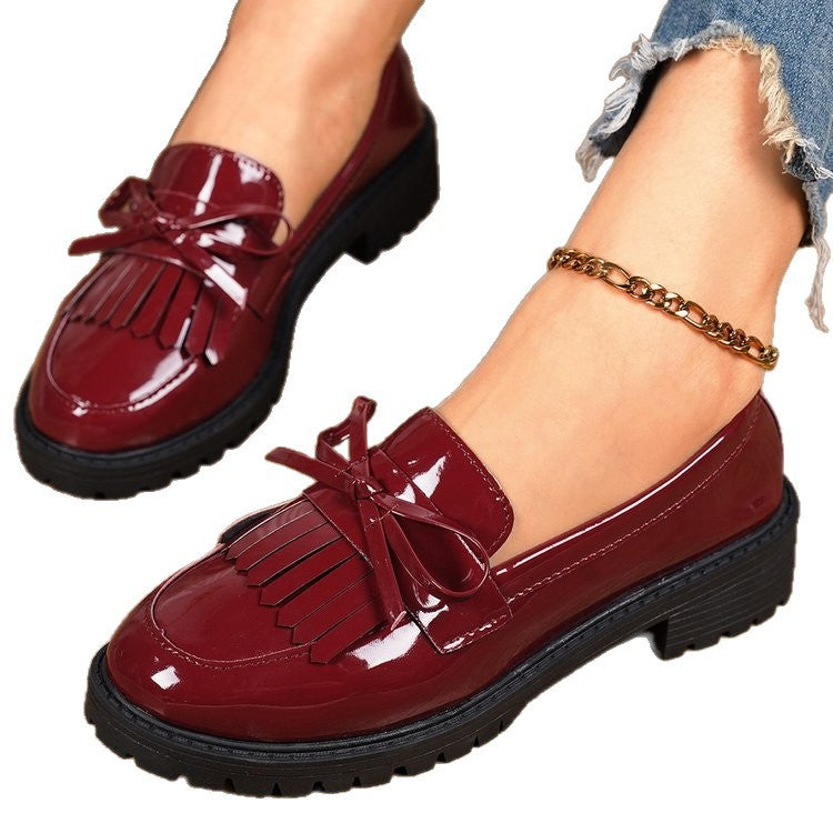 plus size loafers for women, new 2026 spring/autumn collection, patent leather bow mary janes, casual shoes for women