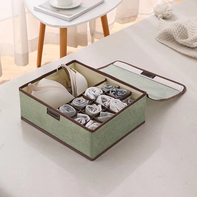 Home cotton and linen underwear storage box sub-format underwear finishing box desktop cosmetics sub-grid covered storage box