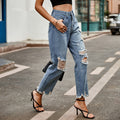 European and american clothing cross-border  new arrival raw edge ripped silmslimming lookjeansstraight-leg nine-point pants  trend