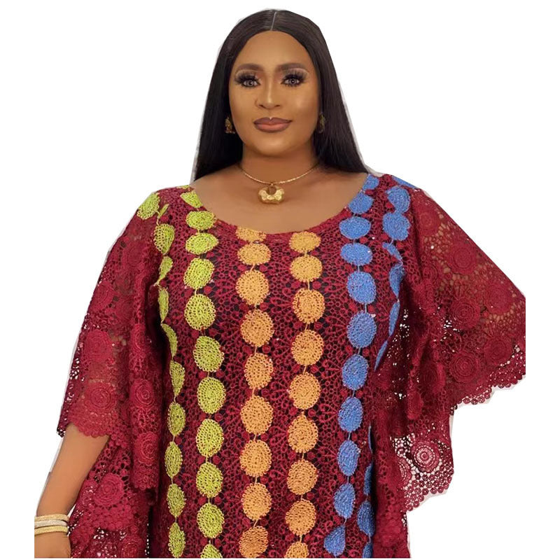 supply of lace looseplus size women's robe stripesd flower round neck long sleeves fashion popular model special price