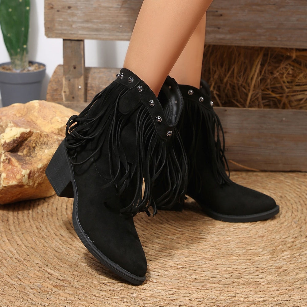 plus size tassel short boots for women autumn winternew arrival high heel suede rivet sleeve casualbootswholesale