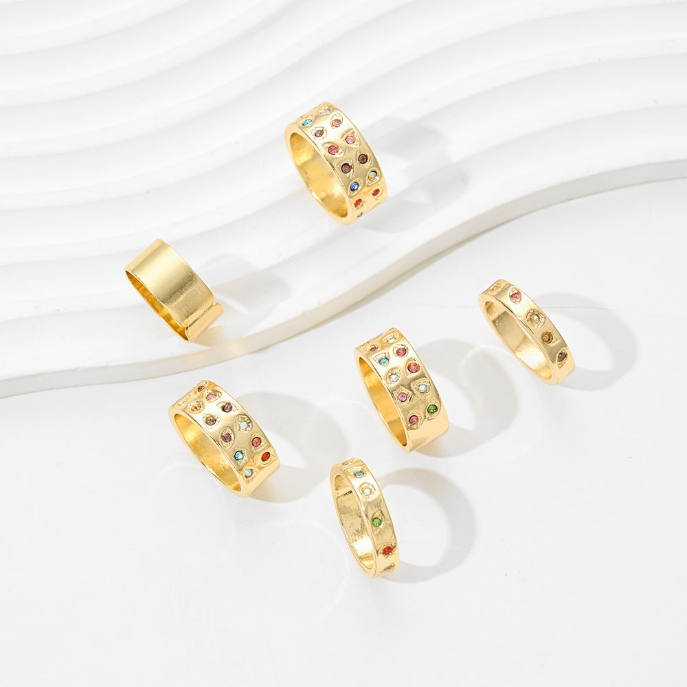 European and american cross-border retro dopamine colorful ring set - 6 piece set, unique and niche double row diamond-set alloy finger rings and jewelry