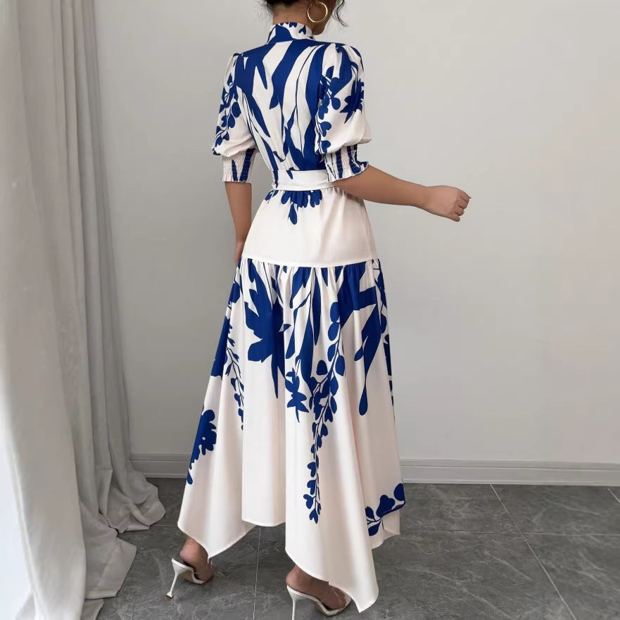 european and american style printed v-neck women's dress - new arrival