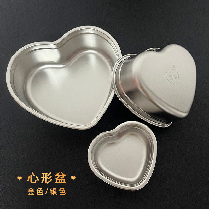 Creative korean style 304 stainless steel heart-shaped snack plate dessert dish bbq tray gold fruit salad bowl