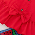 summer collection: girls' camisole top with bow detail and cinched waist design + washed denim shorts set