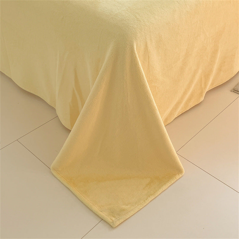Solid color milk fleece four-piece set, winter thickened coral fleece bed sheet quilt cover, Nantong flannel bed three-piece set