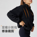 European and american style loose fit half-zip long sleeve yoga jacket - warm, fleece-lined stand collar running and workout top